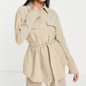NWOT Pretty Lavish Beige belted shacket